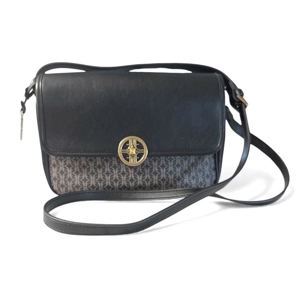 Fossil Shoulder Bag Black Monogram Flap Crossbody‎ Purse